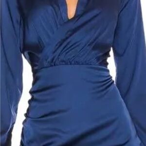 Elegant Blue Satin shirt dress Revolve- More to Come.
